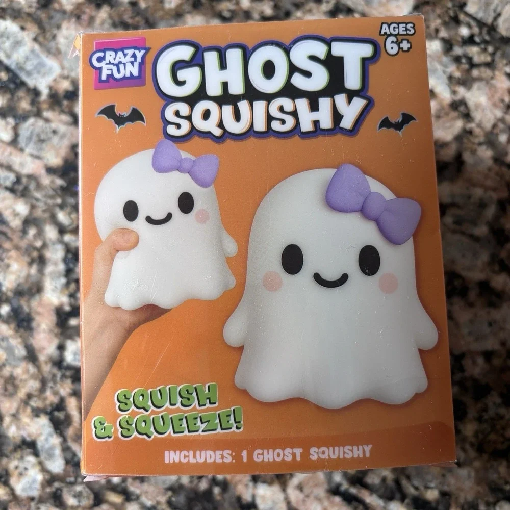 RMS Crazy Fun Five Below VIRAL Ghost Squishy Squeeze Toy, White/Purple Bow NEW